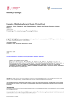 Evaluation of Distributional Semantic Models of Ancient Greek: Preliminary Results and a Road Map for Future Work